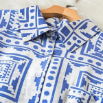 Women's Polyester Shirt with Pocket Half Raglan Sleeves Spread Collar Neck Geometric Printed Relaxed Fit and Standard Length