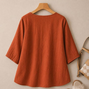Women's Embroidered Top for Women, Maroon V Neck Rayon, 3/4 Sleeve Casual Loose Fit Tunic, Boho Blouse for Women, Korean Style