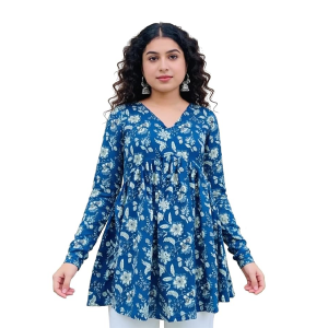 Women's Blue Floral Print Cotton Tunic Top