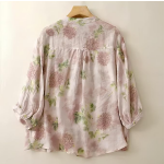 Women’s Light Rose Floral Printed Button Down Shirt with Mandarin Collar