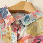 Women’s Casual Button-Down Shirt with Multicolor Floral Print & Half Sleeves, Collar Neck
