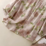 Women’s Light Rose Floral Printed Button Down Shirt with Mandarin Collar