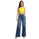 Women High Rise Wide Leg Full Length Cotton Poly Lycra Jeans