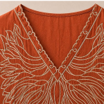 Women's Embroidered Top for Women, Maroon V Neck Rayon, 3/4 Sleeve Casual Loose Fit Tunic, Boho Blouse for Women, Korean Style